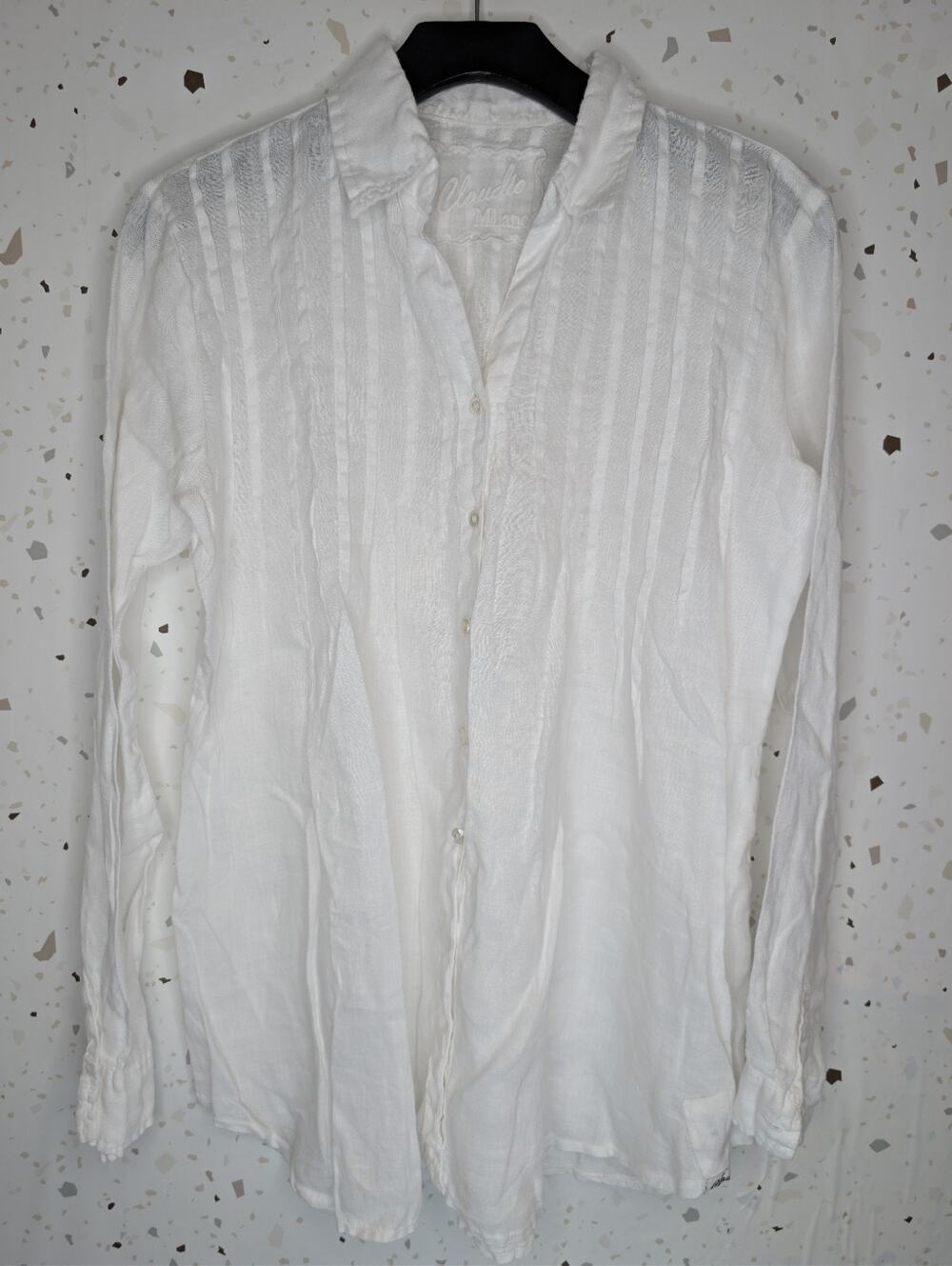 Claudio Milano Italian White 100% Organic Linen Oversized Tunic Shirt Medium